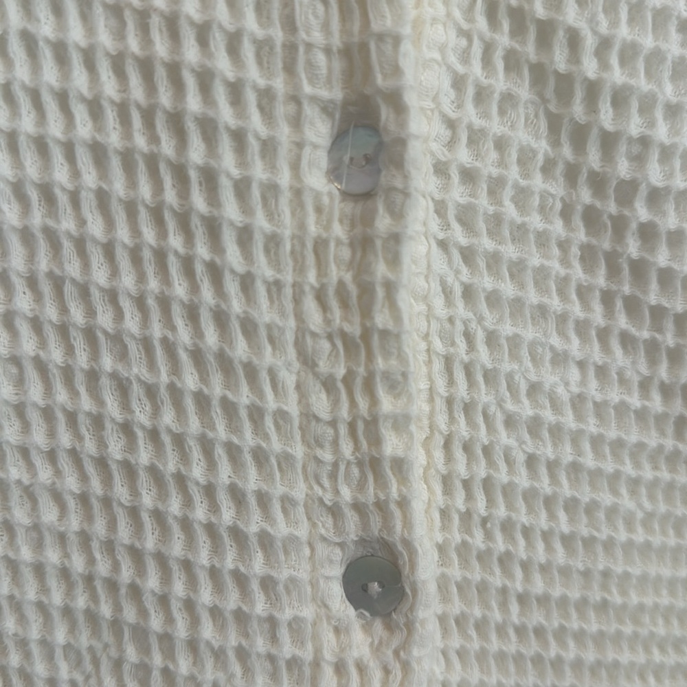 DONNI. Cream Waffle Knit Button-Down Shirt - Picture 4 of 5